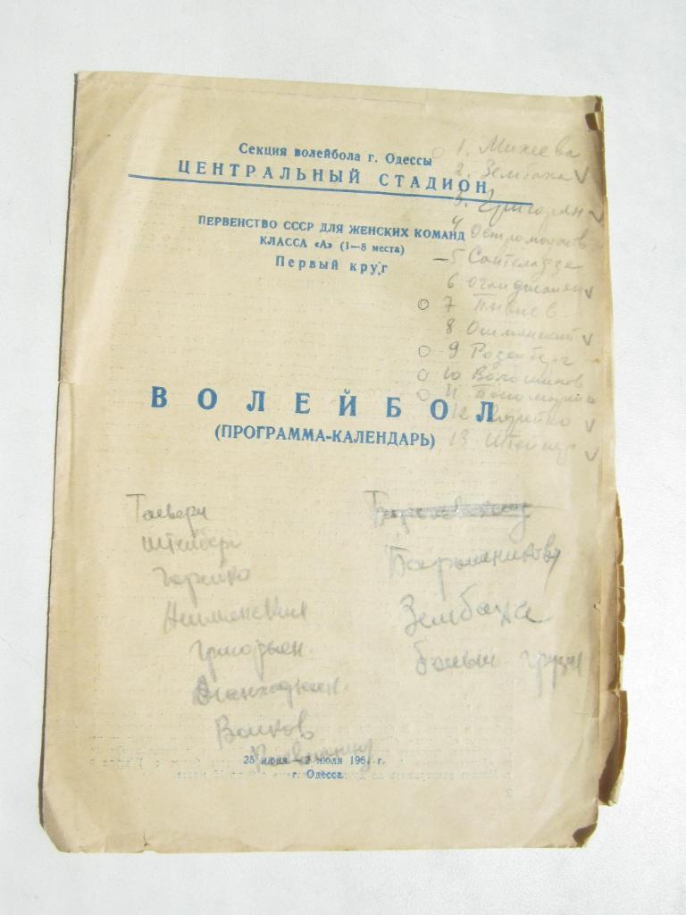 1961г. Одесса. Первенство СССР 1-8 места (женщины).