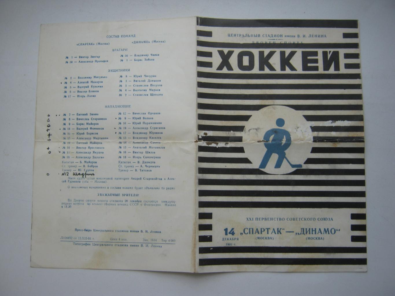 Спартак(Москва) - Динамо(Москва) 14.12.1966