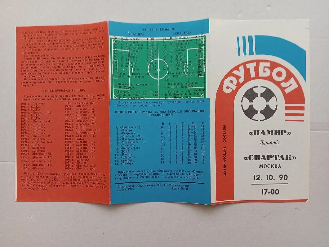 1990 Памир(Душанбе) - Спартак(Москва) + дублёры. 1