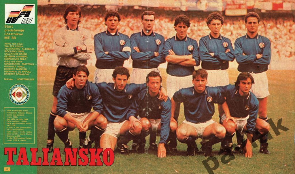 Постер из журнала Старт (Братислава) 1988 Постер на разворот - сборная Италии