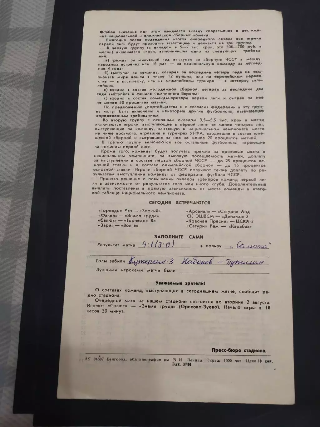 ФК Салют Белгород-Торпедо Владимир 1988 1