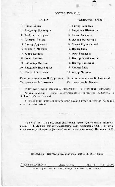 ЦСКА-Динамо Киев 11.07.1964 1