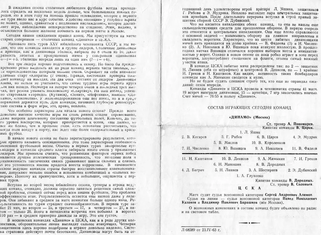 ЦСКА-Динамо Москва 25.04.1963 1