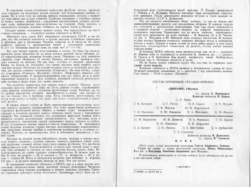 ЦСКА-Динамо Москва 25.04.1963 2