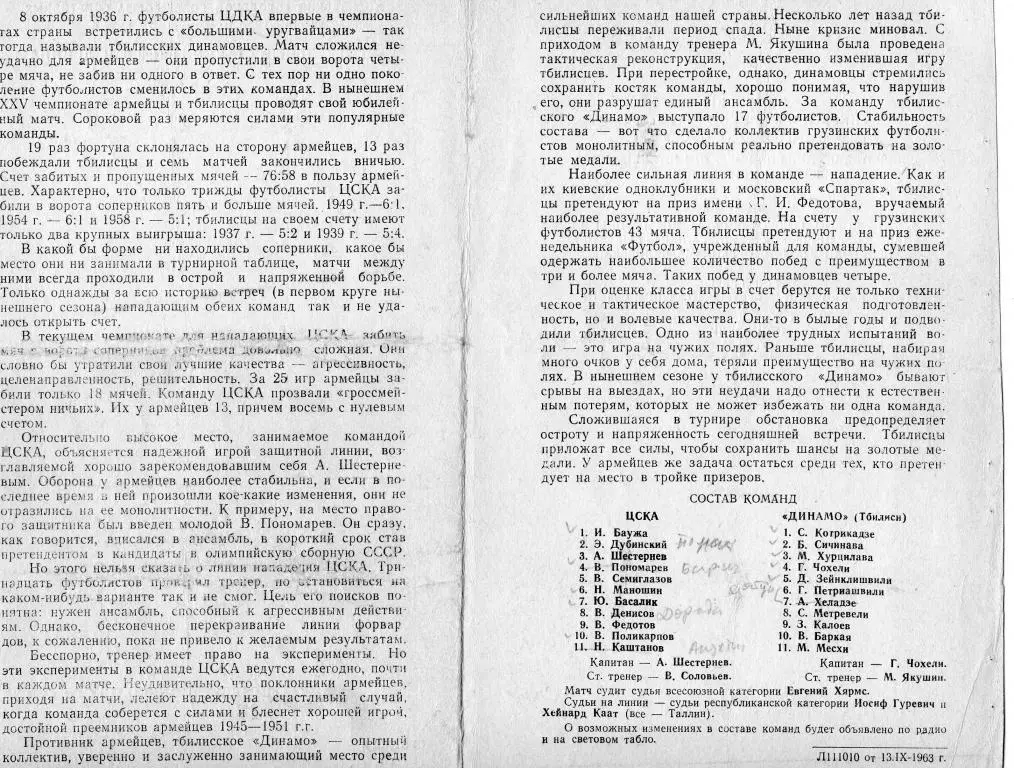 ЦСКА-Динамо Тбилиси 1963 1