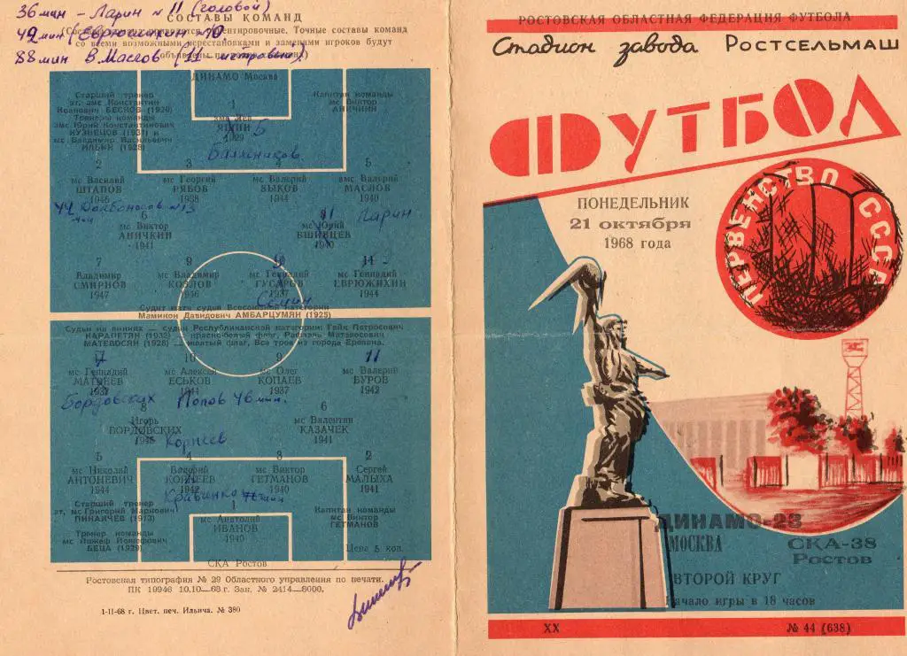 СКА Ростов-на-Дону-Динамо Москва 1968