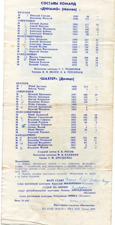 Шахтeр Донецк-Динамо Москва 1979 1