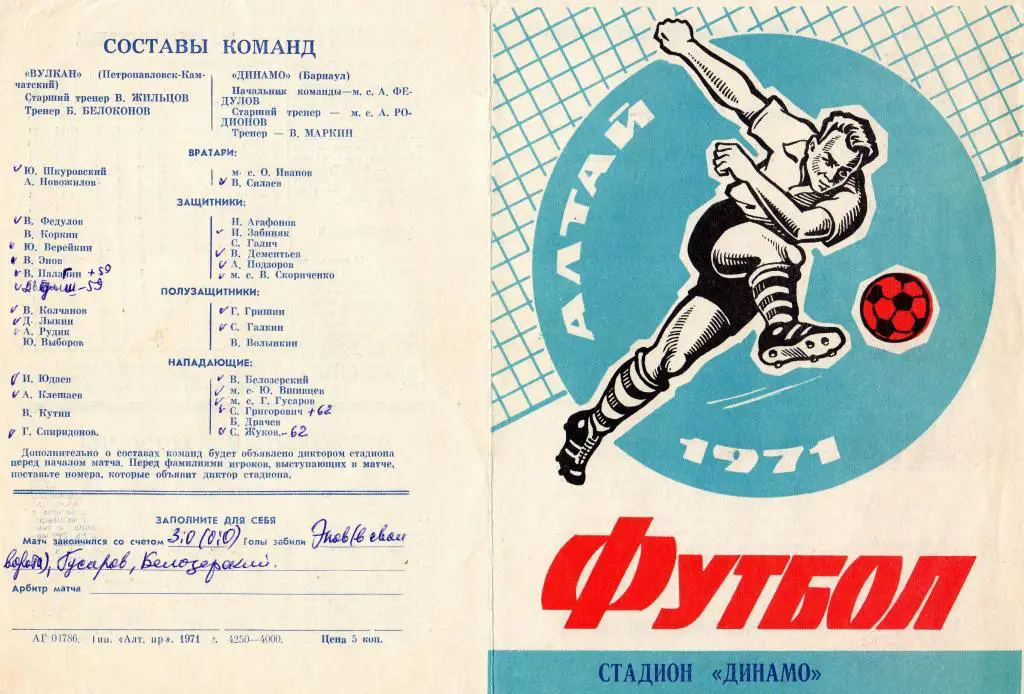 Динамо Барнаул-Вулкан Петропавловск-Камчатский 1971