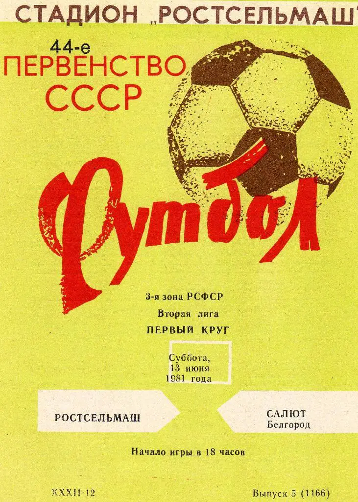 Ростсельмаш Ростов-Салют Белгород 1981