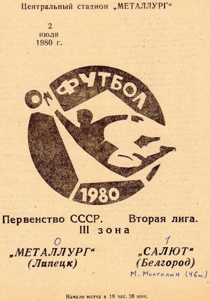 Металлург Липецк-Салют Белгород 1980
