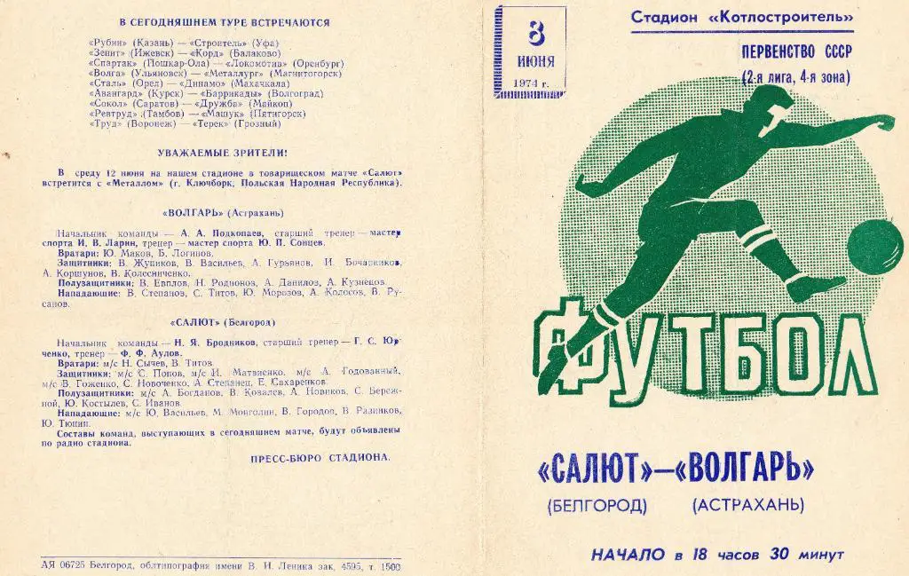 Салют Белгород-Волгарь Астрахань 1974