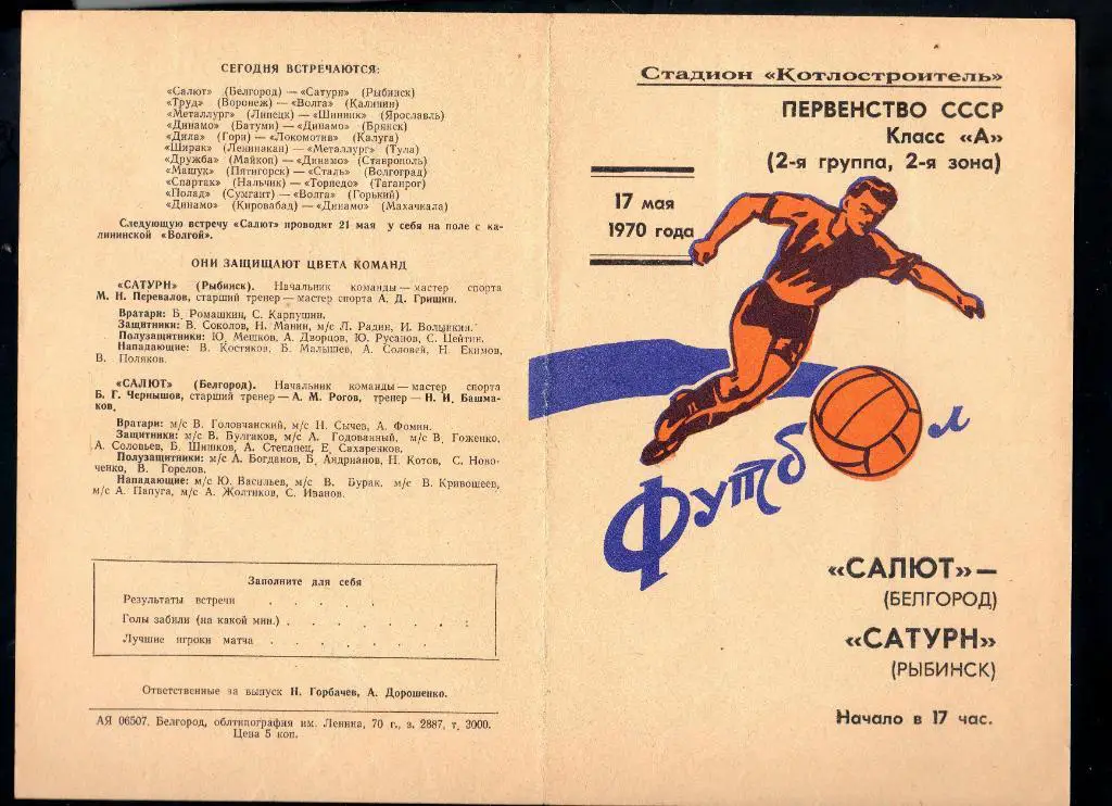 Салют Белгород- ФК Сатурн Рыбинск 1970