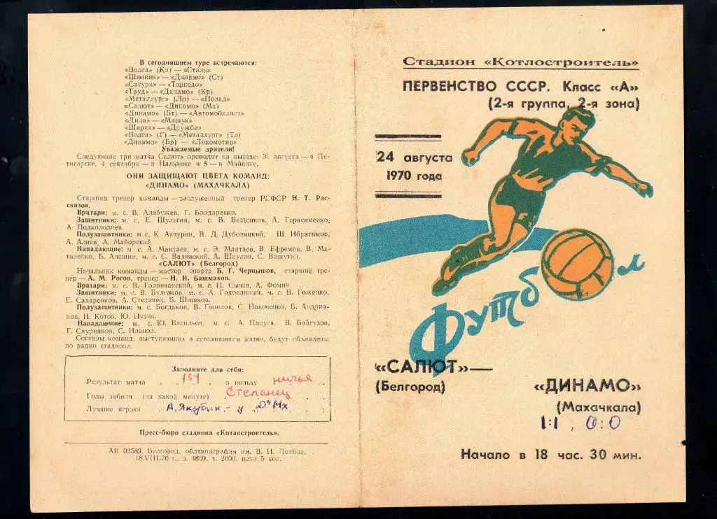 Салют Белгород-ФК Динамо Махачкала 1970