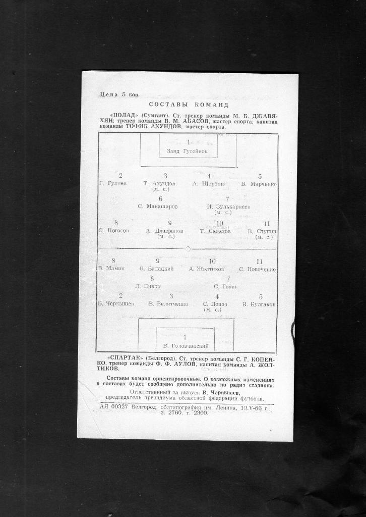 Спартак Белгород-Полад Сумгаит 1966 1