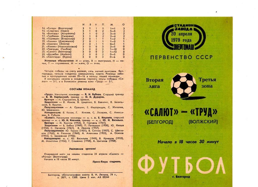 Салют Белгород-ФК Труд Волжский 1979