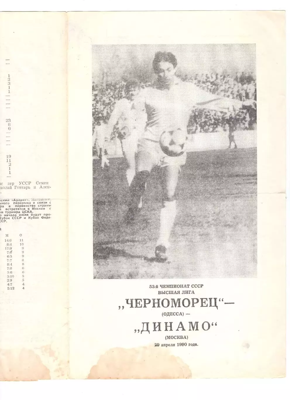 Черноморец Одесса - Динамо Москва 1990