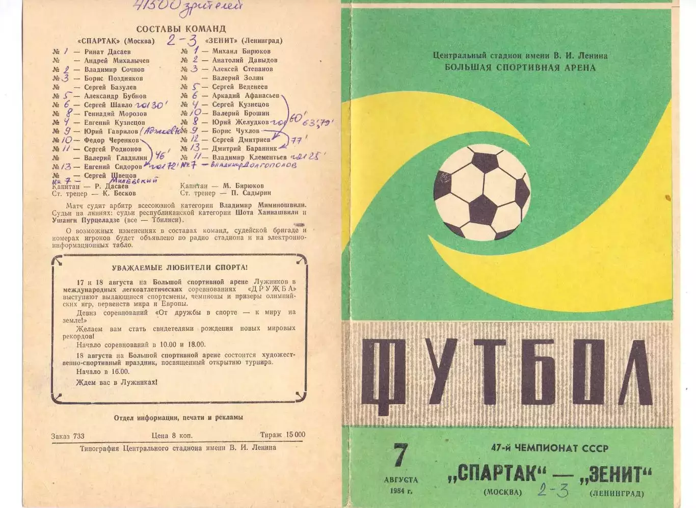 Спартак Москва - Зенит Ленинград 1984