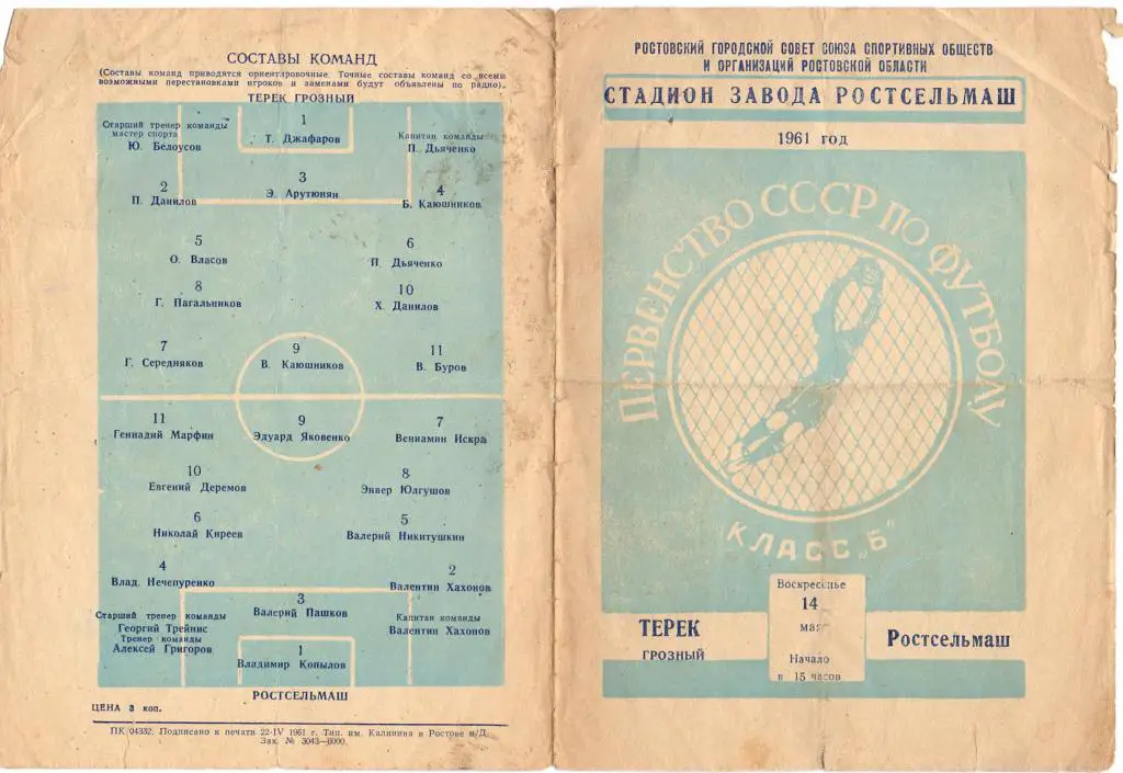 Ростсельмаш Ростов-на-Дону - Терек Грозный 1961