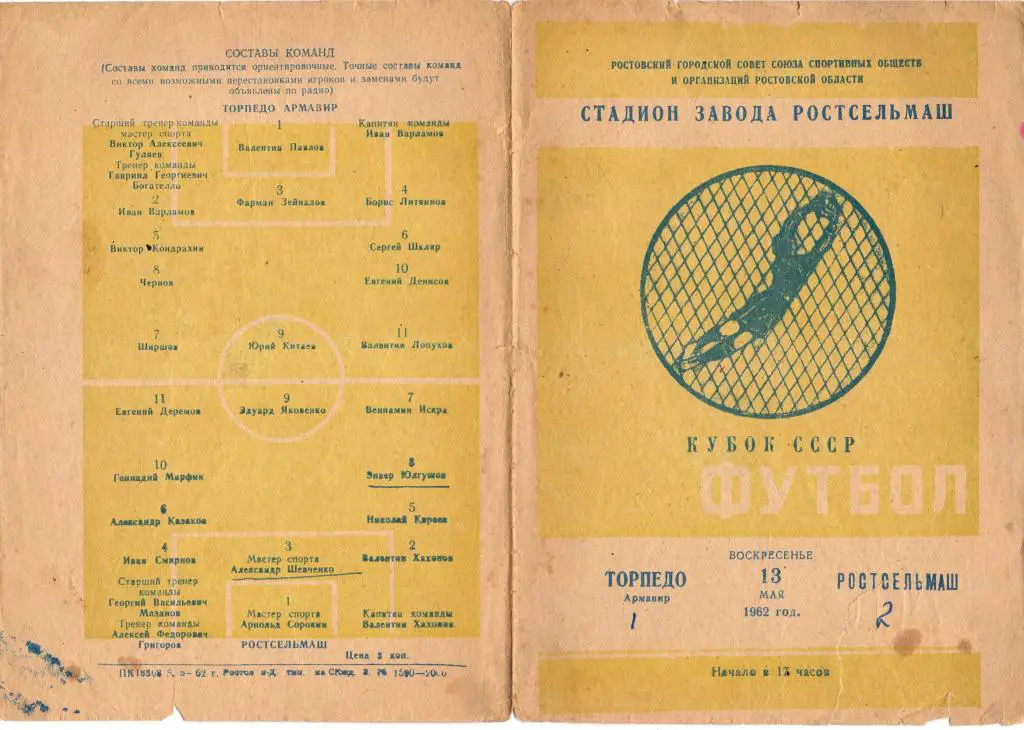 Кубок СССР Ростсельмаш Ростов-на-Дону - Торпедо Армавир 1962