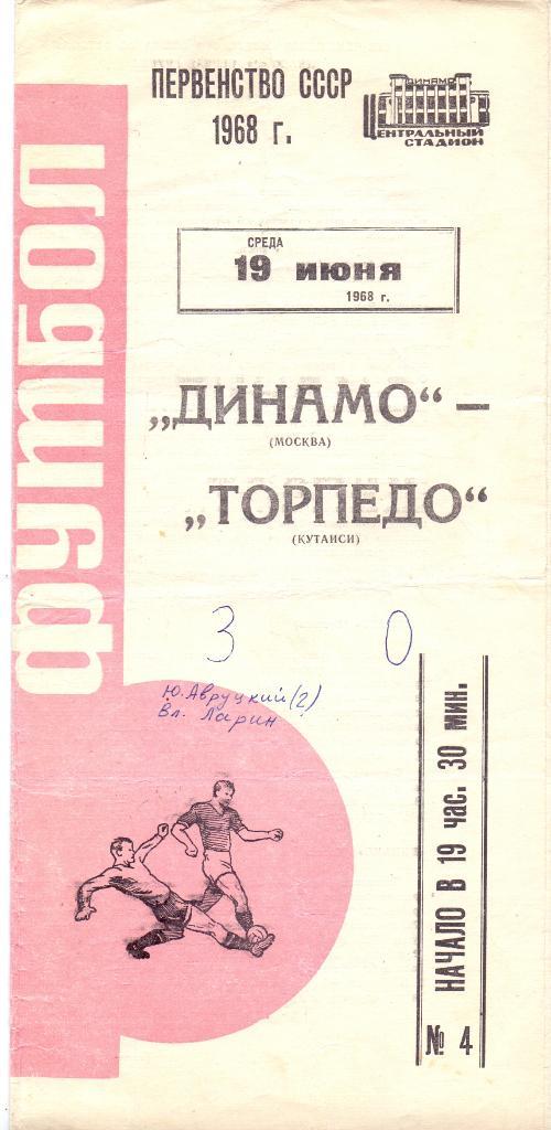 Динамо Москва - Торпедо Кутаиси 1968 розовая