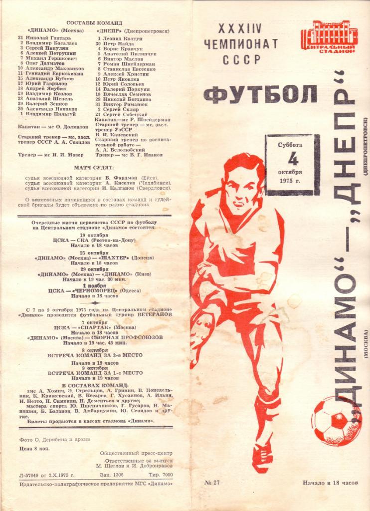 Динамо Москва - Днепр Днепропетровск 1975
