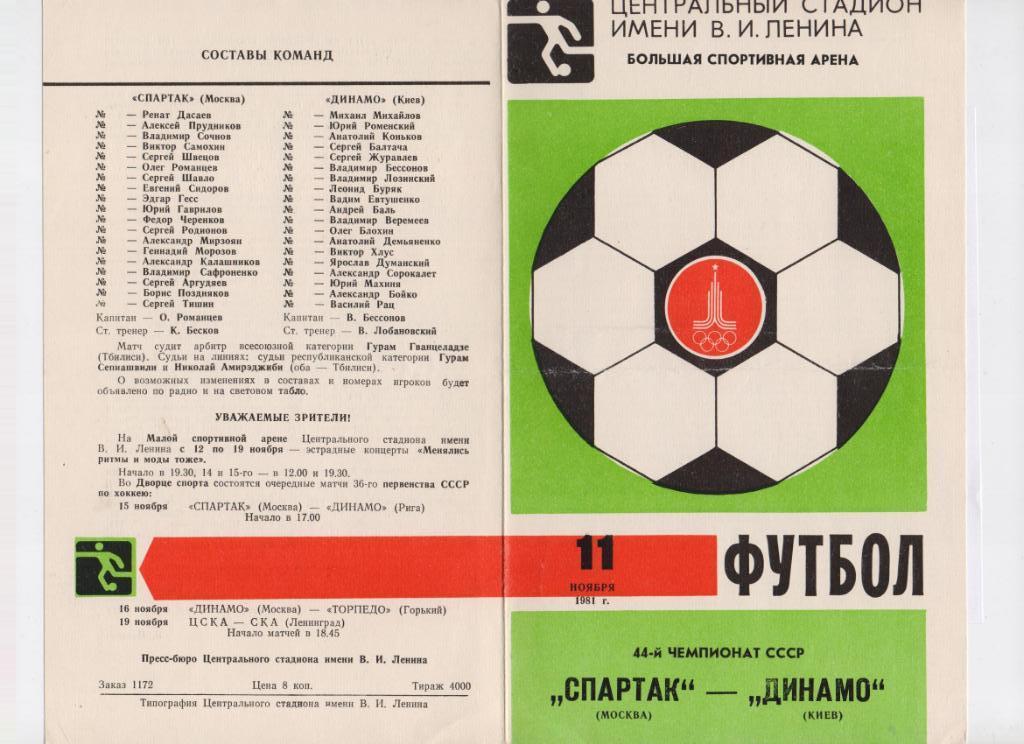 Спартак Москва - Динамо Киев 1981