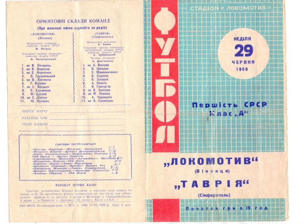 Локомотив Винница - Таврия Симферополь 1969