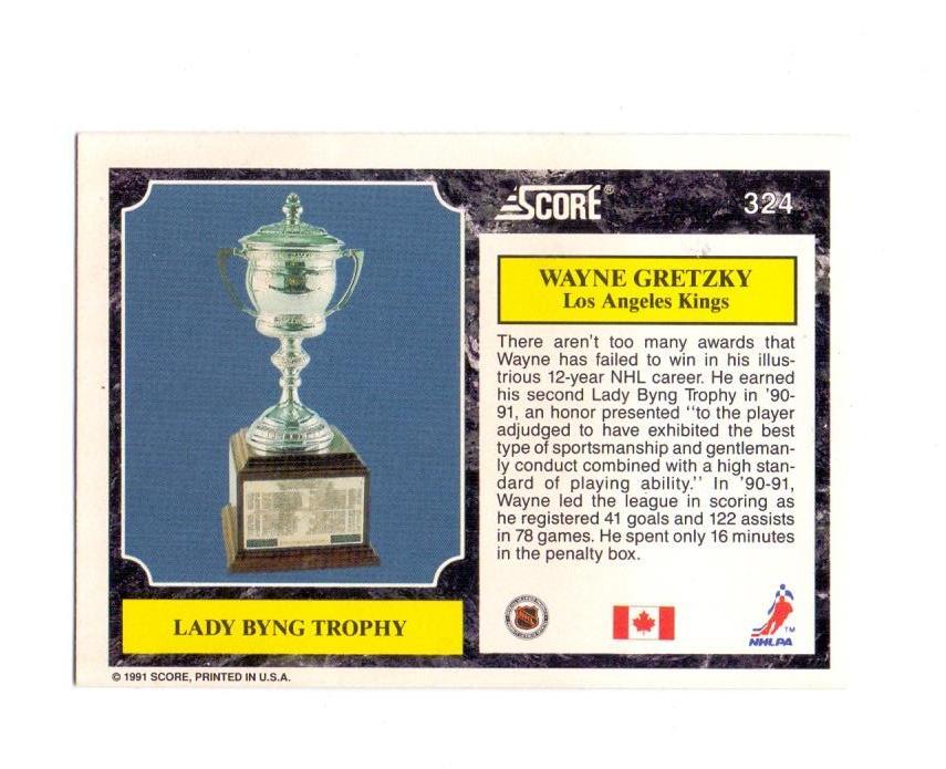 Карточка, WAYNE GRETZKY, №324, 1991, LADY BYNG TROPHY 1