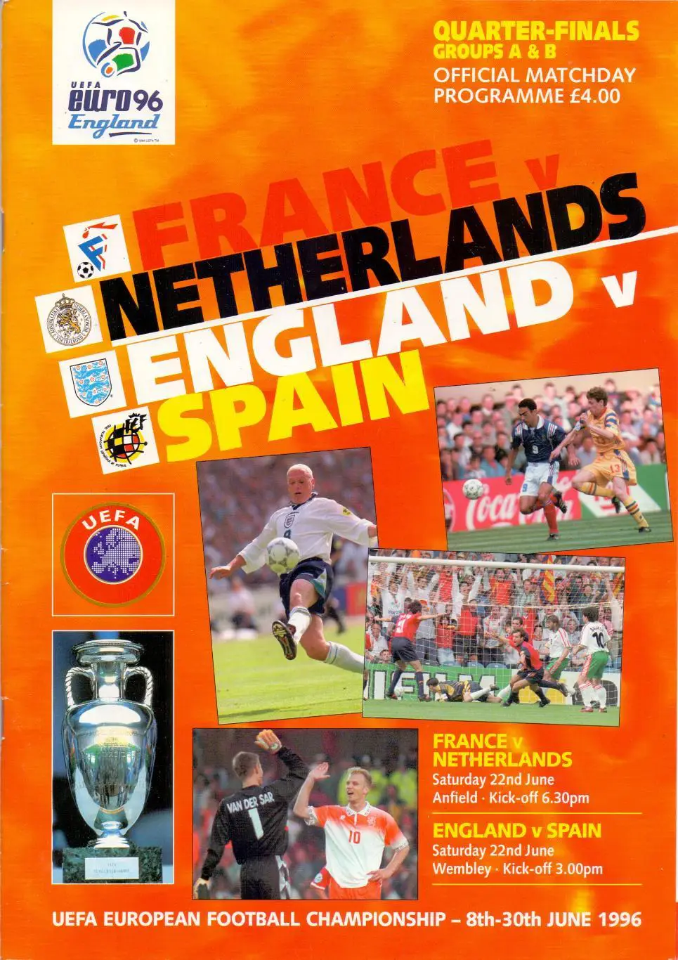 ЧЕ-96, 1/4 финала, Франция-Нидерланды, Англия - Испания 22.06.1996