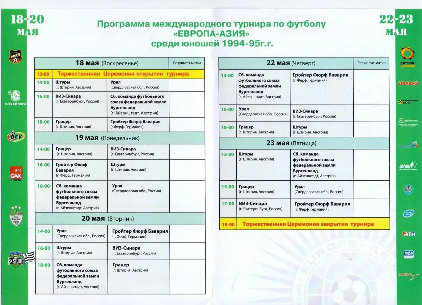 Международный турнир ЕВРОПА-АЗИЯ среди юношей 1994-95 гг.,Екб 18-23.05.2018 1