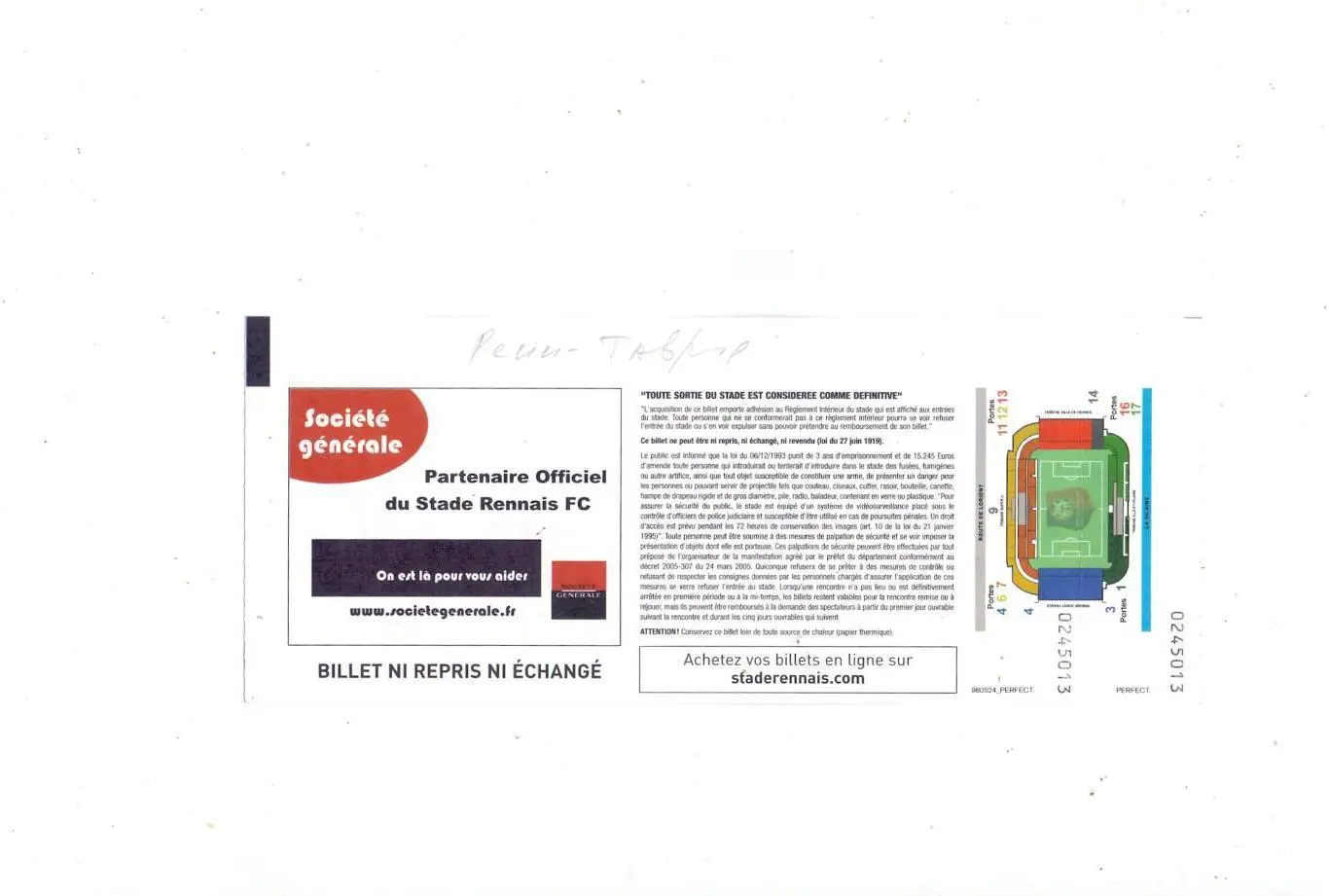 Билет, Кубок Интертото 19.07.2008 ФК Ренн Франция - Таврия Симферополь 1
