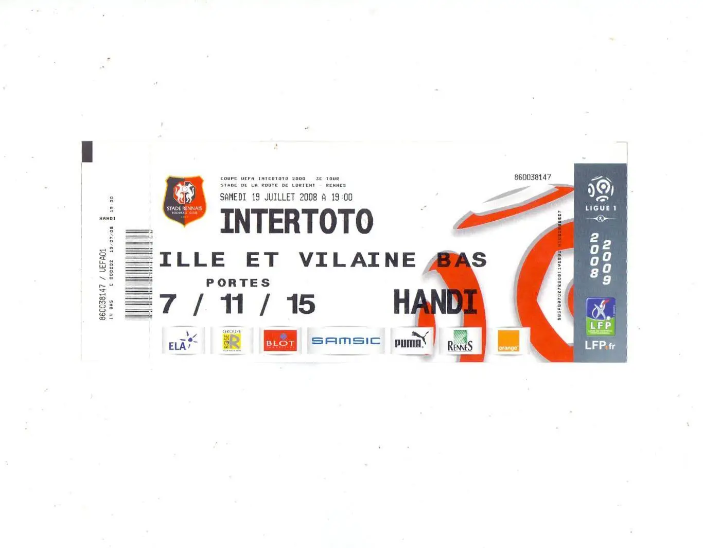 Билет, Кубок Интертото 19.07.2008 ФК Ренн Франция - Таврия Симферополь 2