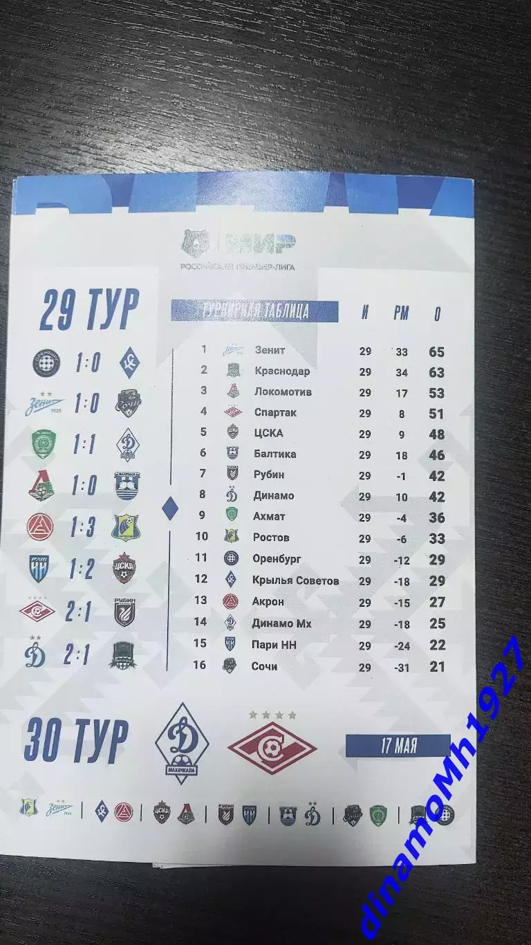 Официальная программка Динамо Махачкала - Спартак Москва 2