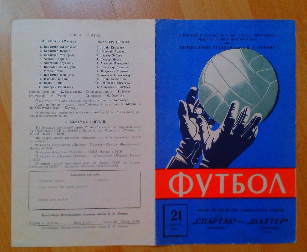 Спартак Москва - Шахтер Донецк 21.04.1966