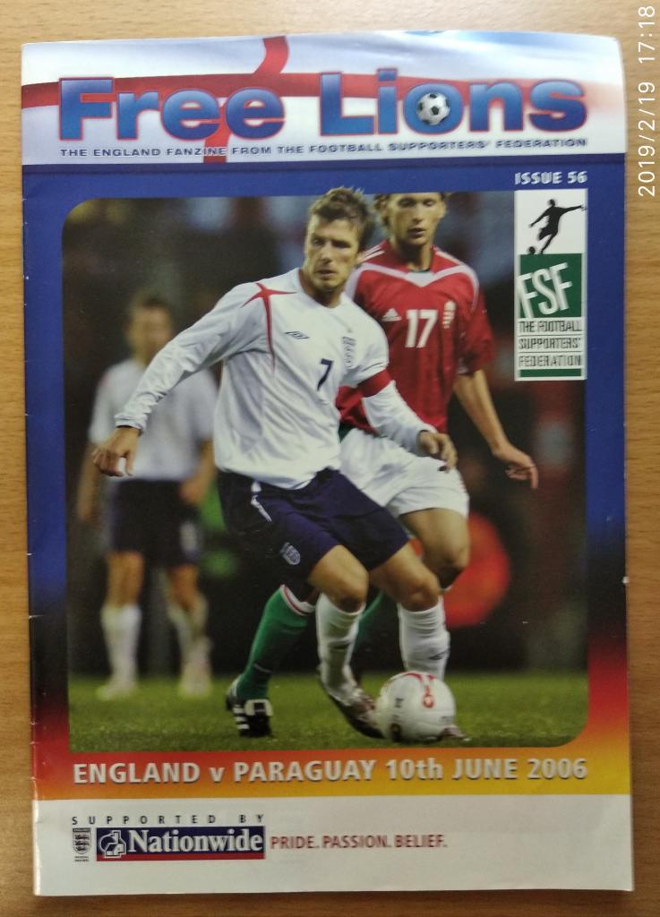 Англия - Парагвай 10.06.2006 ,Free Lions (Издание федерации болельщиков Англии)