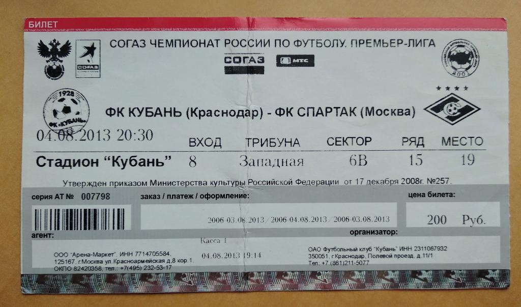 Кубань Краснодар - Спартак Москва 04.08.2013 н1