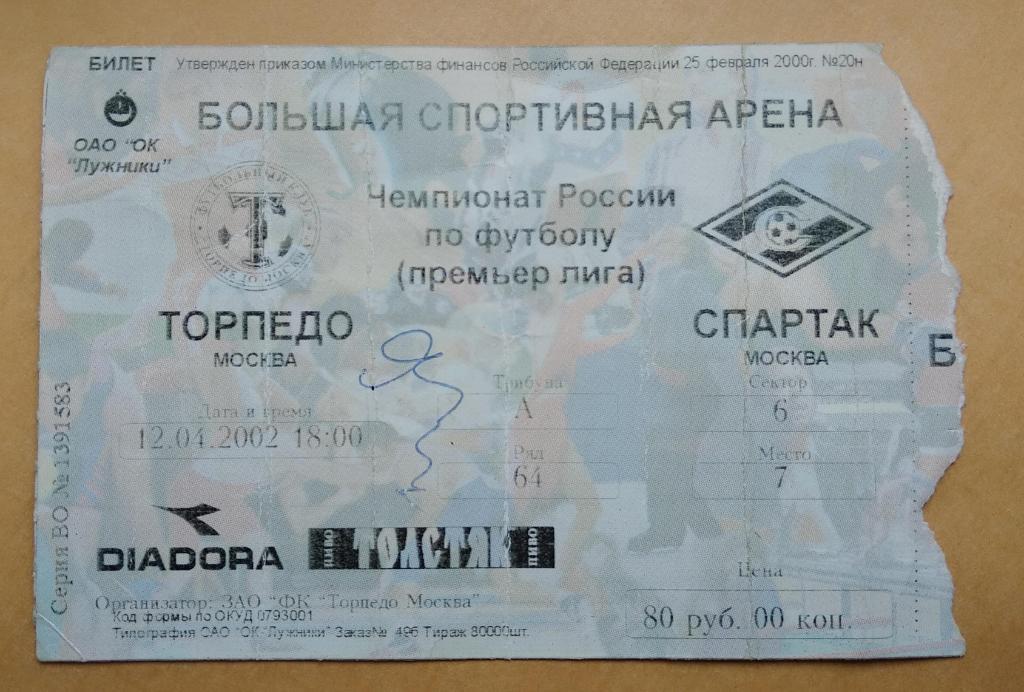 Торпедо Москва - Спартак Москва 12.04.2002