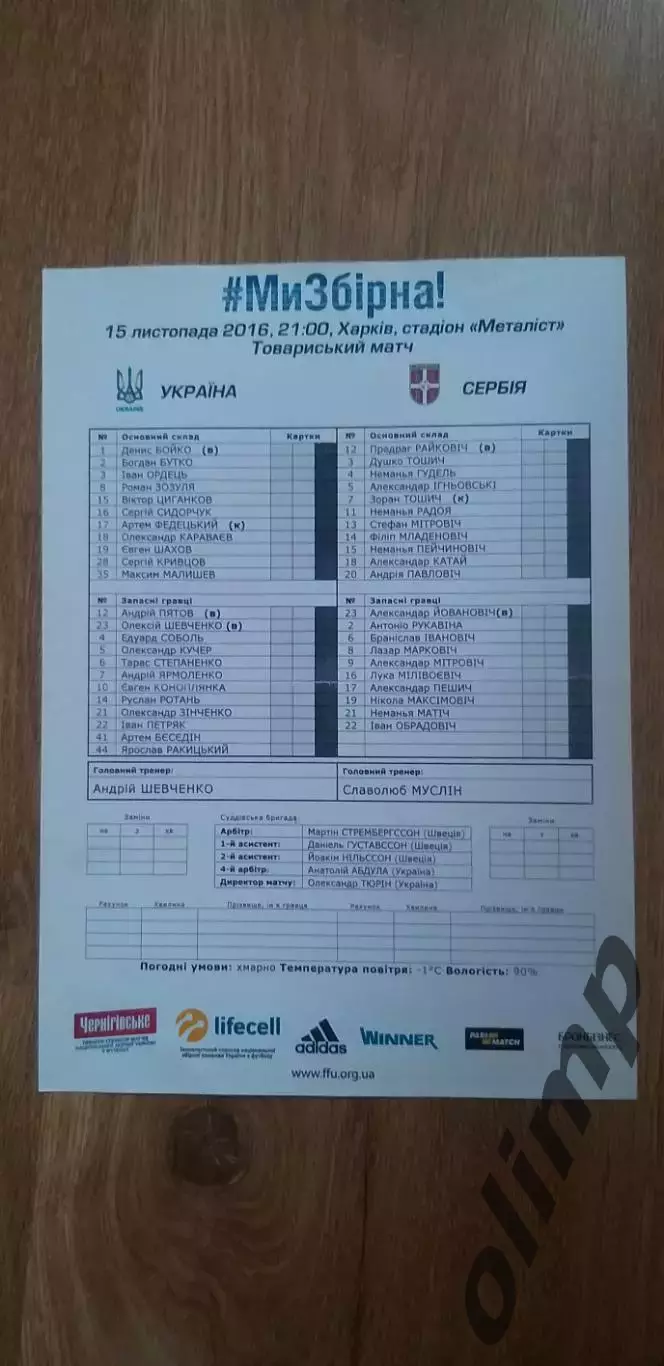 Украина-Сербия 15.11.2016