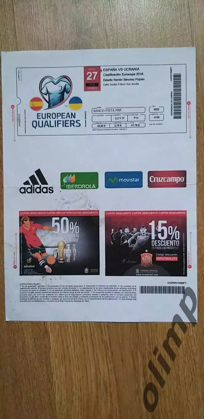 Эл.билет Испания-Украина 27.03.2015
