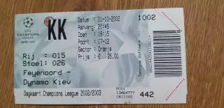 Билет Фейеноорд Роттердам-Динамо Киев 01.10.2002