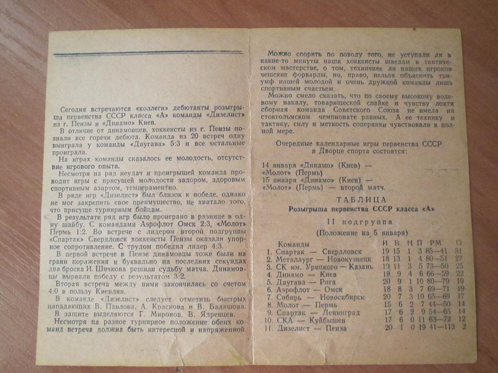 Динамо Киев-Дизелист Пенза 9,11 января 1963 1
