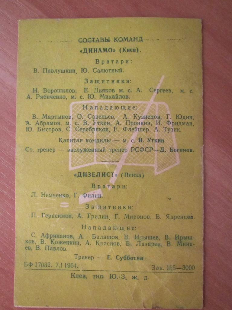 Динамо Киев-Дизелист Пенза 9,11 января 1963 3