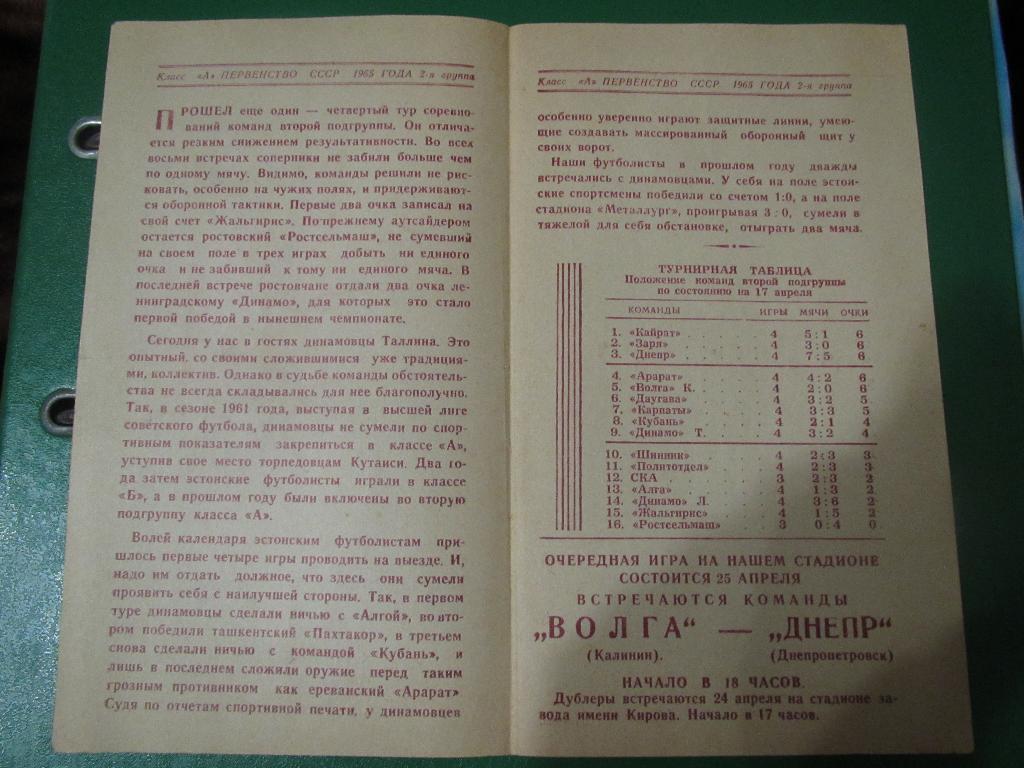 Днепр Днепропетровск-Динамо Таллин 21.04.1965г. 1