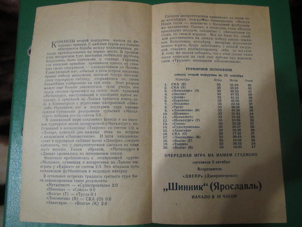 Днепр Днепропетровск-Волга Калинин 29.09.1967г. 1
