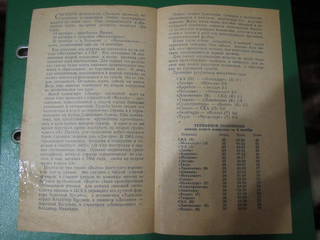 Днепр Днепропетровск-Волга Горький 09.10.1967г. 1