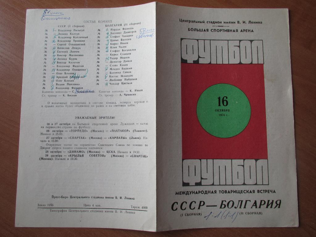 СССР-Болгария 16.10.1974 2