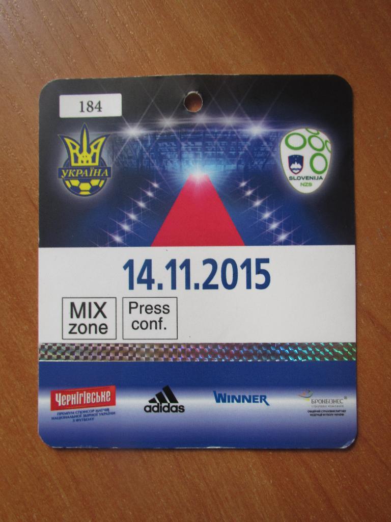 Билет(пропуск) Украина-Словения 14.11.2015
