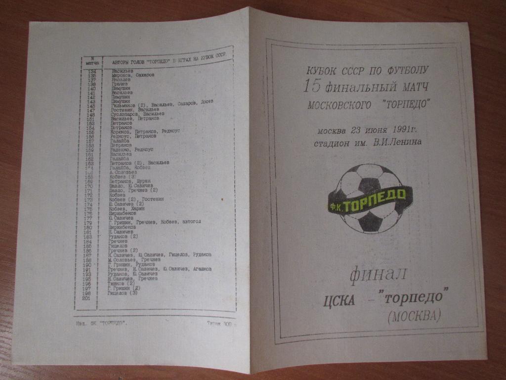 ЦСКА Москва-Торпедо Москва 23.06.1991 Финал Кубка 1