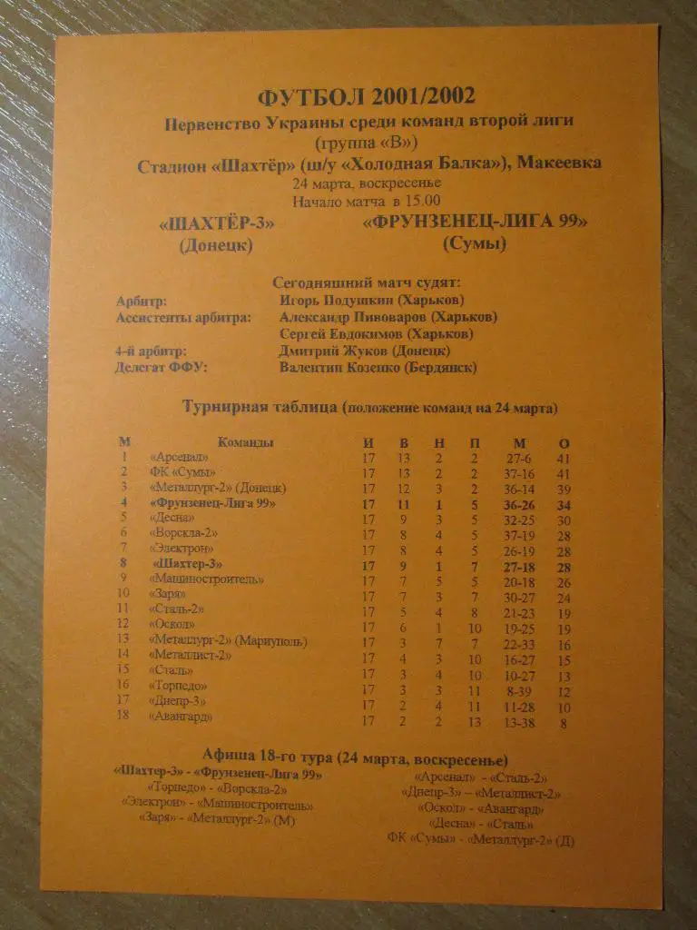 Шахтер-3 Донецк-Фрунзенец-Лига 99 Сумы 24.03.2002