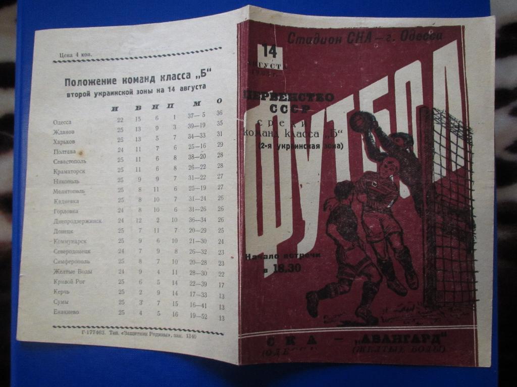СКА Одесса-Авангард Желтые Воды 14.08.1963г. 2